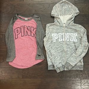 Victoria Secret PINK, Top BUNDLE, Small, 3/4 Sleeve Shirt & Full Zip Hoodie